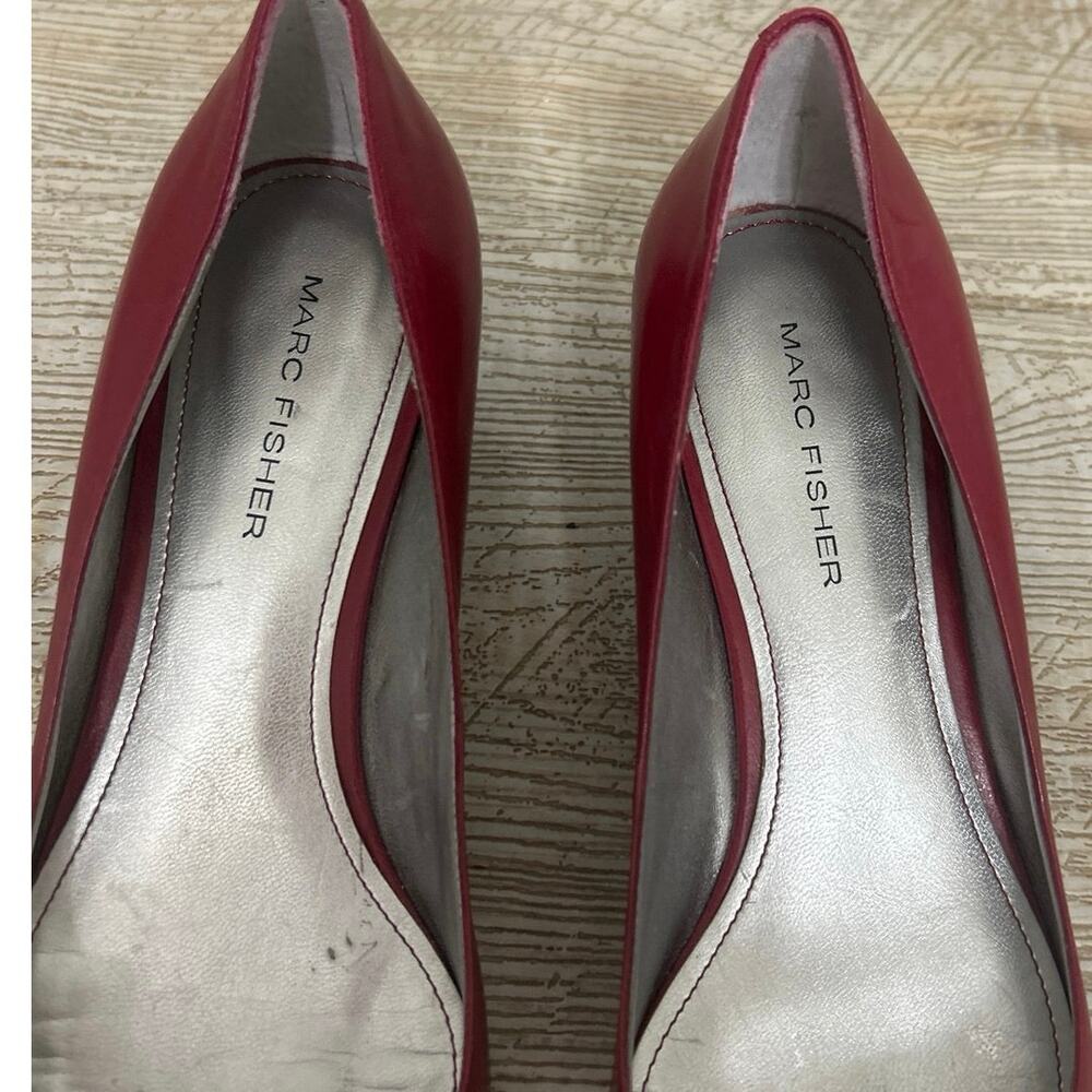 Vintage Y2K Marc Fisher Red Leather Bow Pointed Toe Cutout Kitten Heel Pumps 6 - Picture 5 of 16